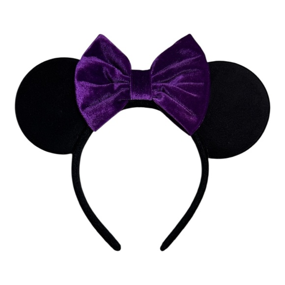 Velvet Mouse Ears Headband - Festival or Theme Park Style Purple Bow - Picture 1 of 1